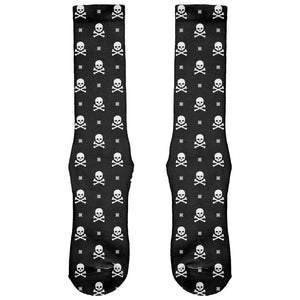 Skull And Crossbones Snowflake Pattern Christmas All Over Black Crew Socks
