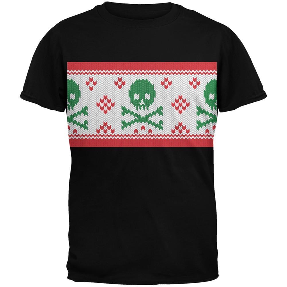 Knit Skull And Crossbones Ugly Christmas Sweater Black Adult T-Shirt