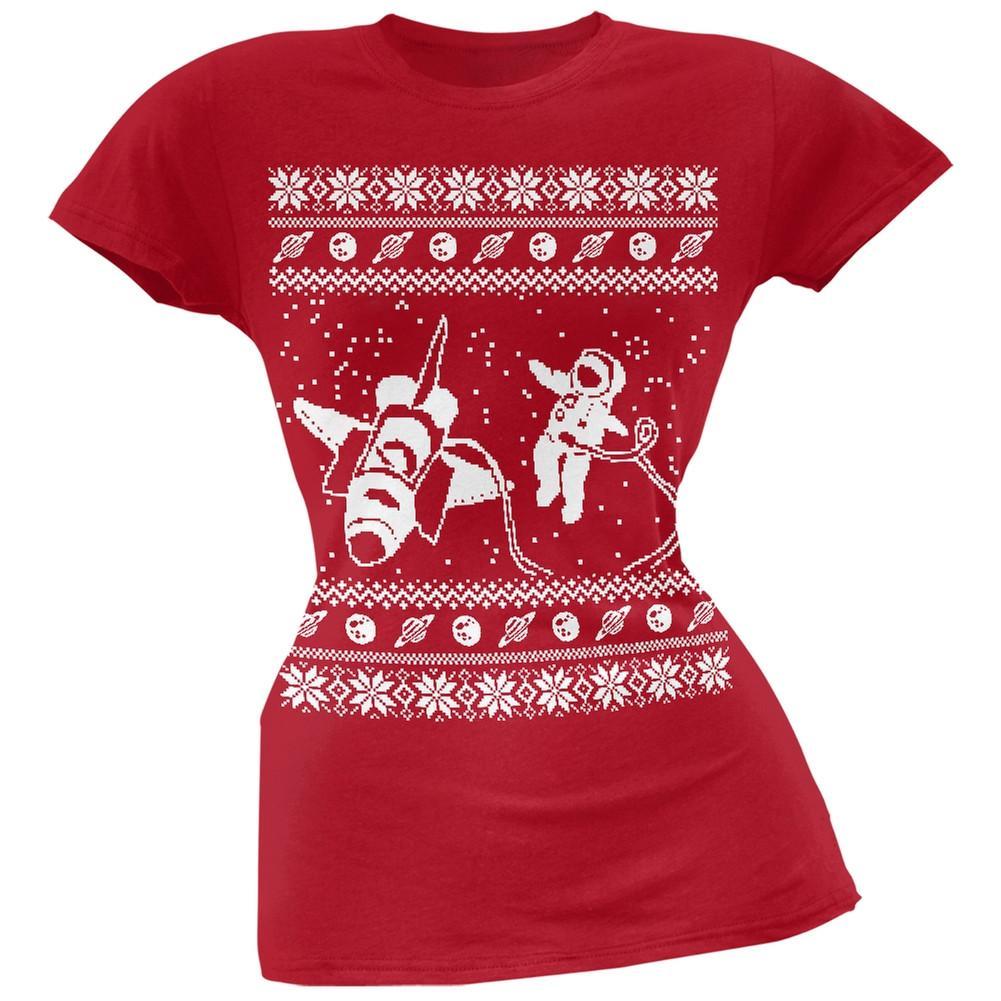 Astronaut in Space Ugly Christmas Sweater Black Soft Juniors T-Shirt