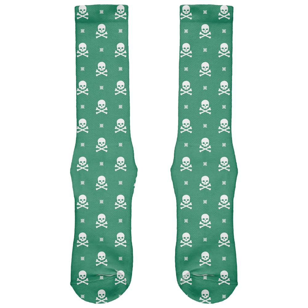 Skull And Crossbones Snowflake Pattern Christmas All Over Green Crew Socks