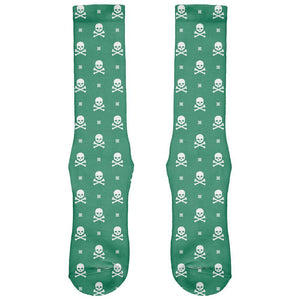 Skull And Crossbones Snowflake Pattern Christmas All Over Green Crew Socks
