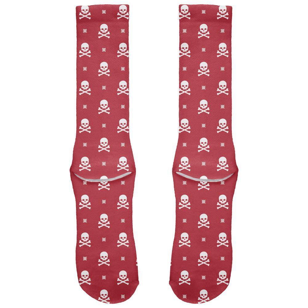 Skull And Crossbones Snowflake Pattern Christmas All Over Red Crew Socks