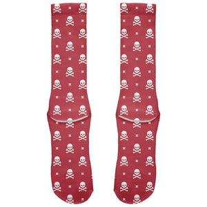 Skull And Crossbones Snowflake Pattern Christmas All Over Red Crew Socks