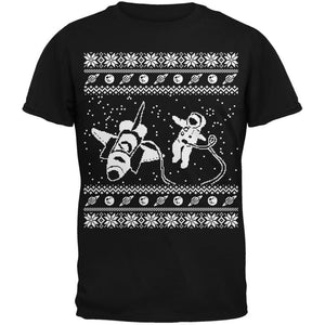Astronaut in Space Ugly Christmas Sweater Black Adult T-Shirt