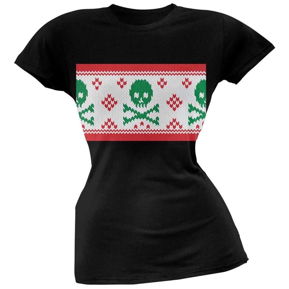 Knit Skull And Crossbones Ugly Christmas Sweater Black Soft Juniors T-Shirt