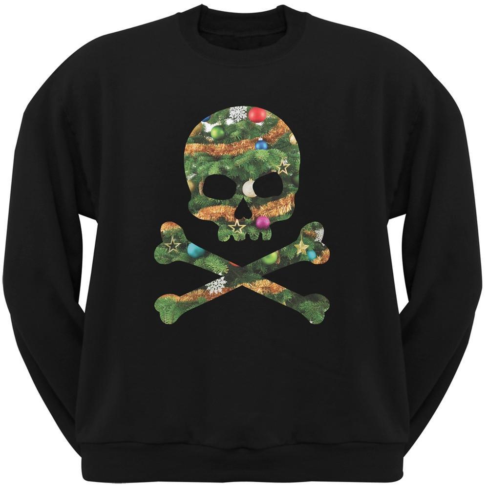 Skull And Crossbones Christmas Tree Cut Out Black Adult Crew Neck Sweatshirt