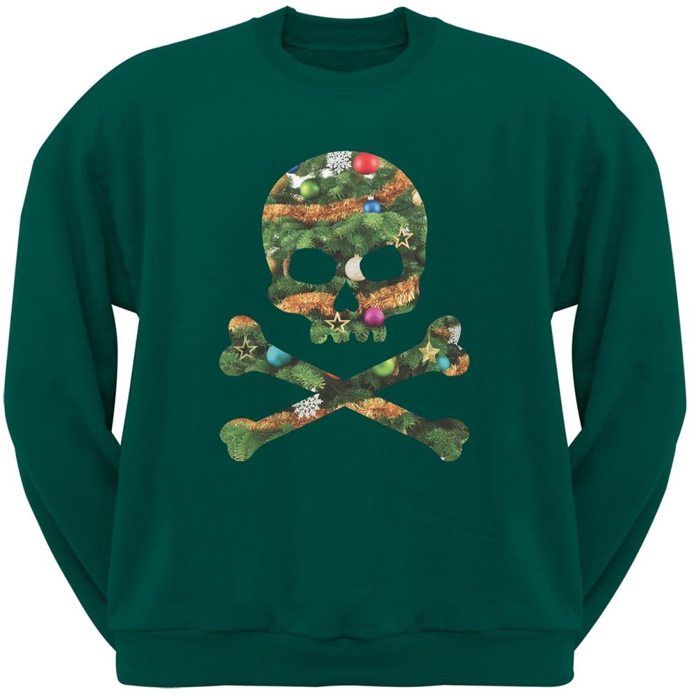 Skull And Crossbones Christmas Tree Cut Out Black Adult Crew Neck Sweatshirt