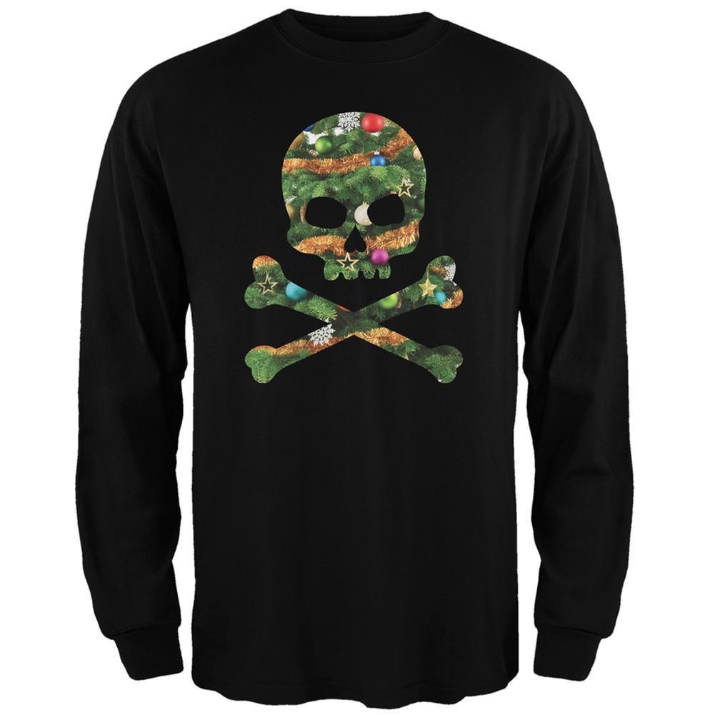 Skull And Crossbones Christmas Tree Cut Out Black Adult Long Sleeve T-Shirt