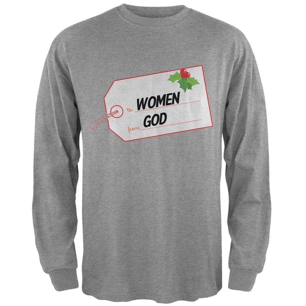 To Women From God Christmas Tag Heather Grey Adult Long Sleeve T-Shirt