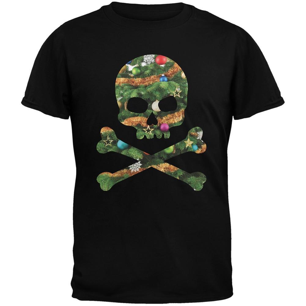 Skull And Crossbones Christmas Tree Cut Out Black Adult T-Shirt