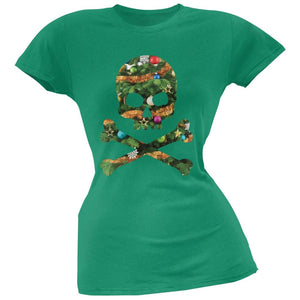 Skull And Crossbones Christmas Tree Cut Out Black Soft Juniors T-Shirt