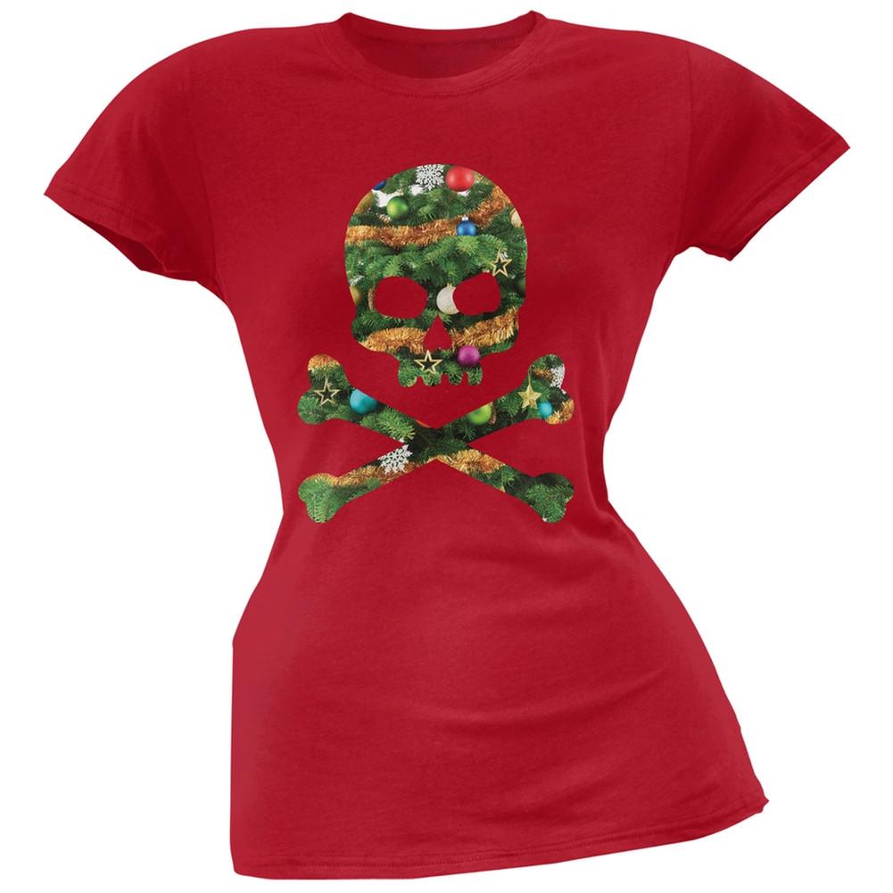 Skull And Crossbones Christmas Tree Cut Out Black Soft Juniors T-Shirt