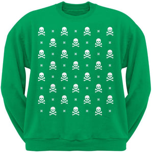 Skull And Crossbones Snowy Ugly Christmas Sweater Black Adult Crew Neck Sweatshirt