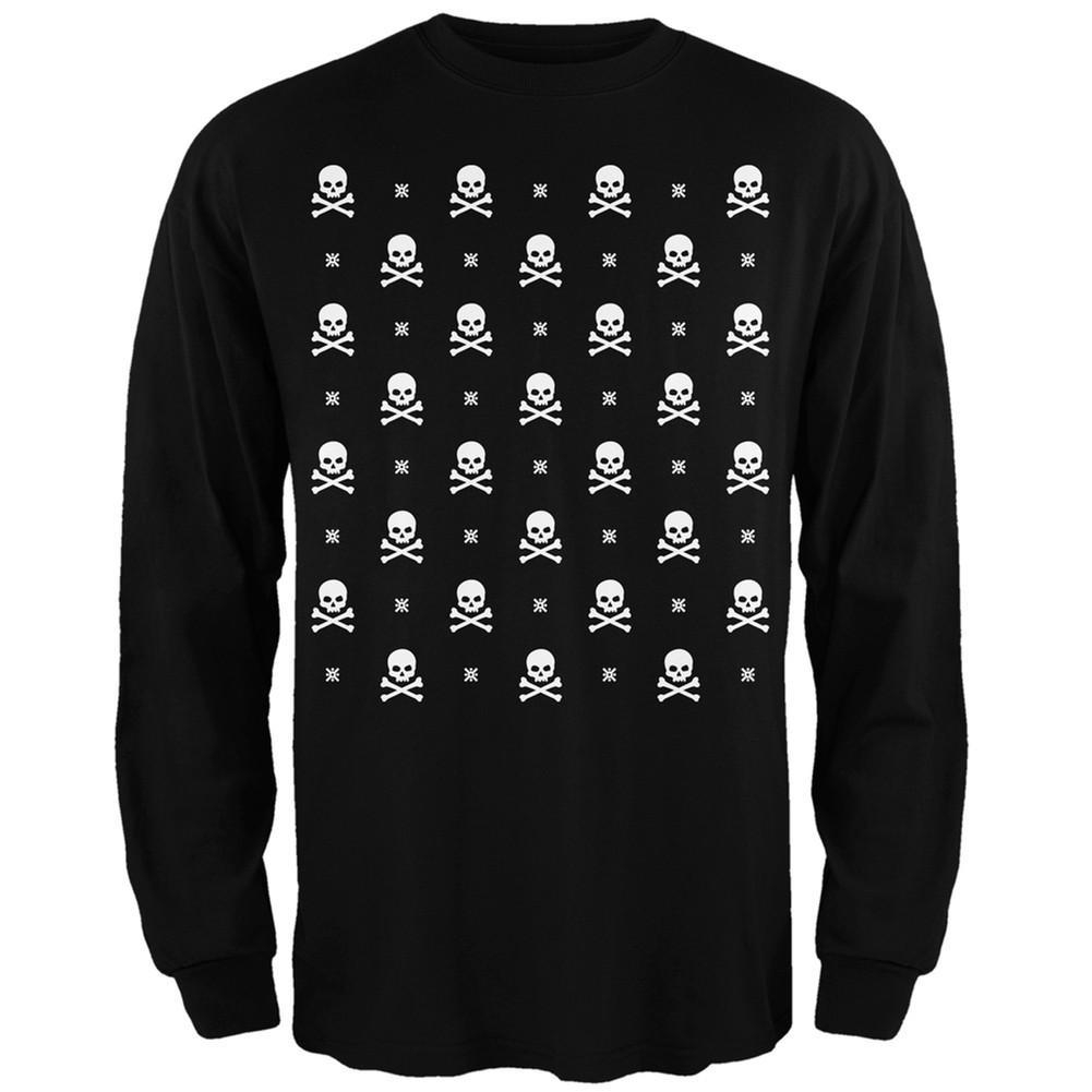 Skull And Crossbones Snowy Ugly Christmas Sweater Black Long Sleeve T-Shirt