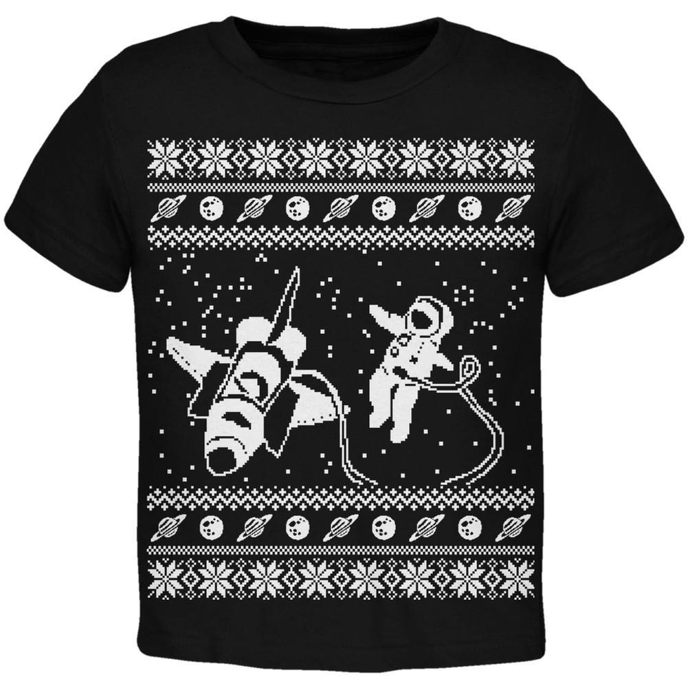 Astronaut in Space Ugly Christmas Sweater Black Toddler T-Shirt