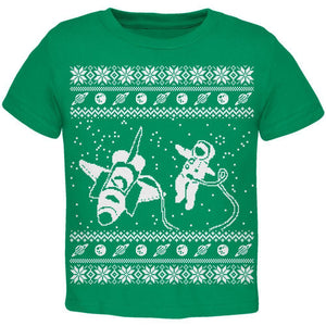 Astronaut in Space Ugly Christmas Sweater Black Toddler T-Shirt