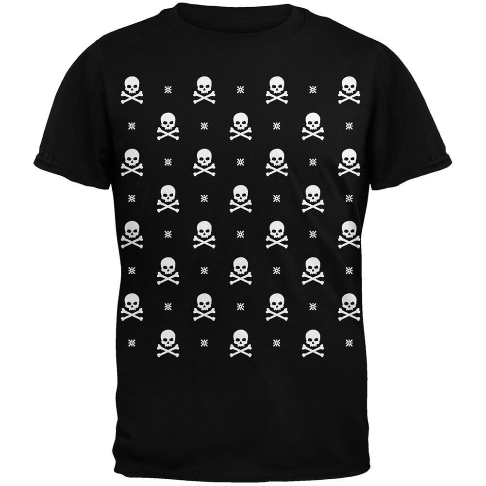 Skull And Crossbones Snowy Ugly Christmas Sweater Black Adult T-Shirt