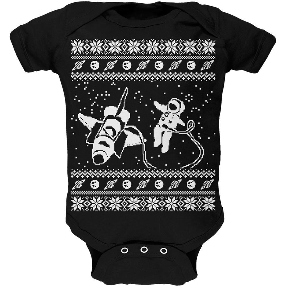 Astronaut in Space Ugly Christmas Sweater Black Soft Baby One Piece