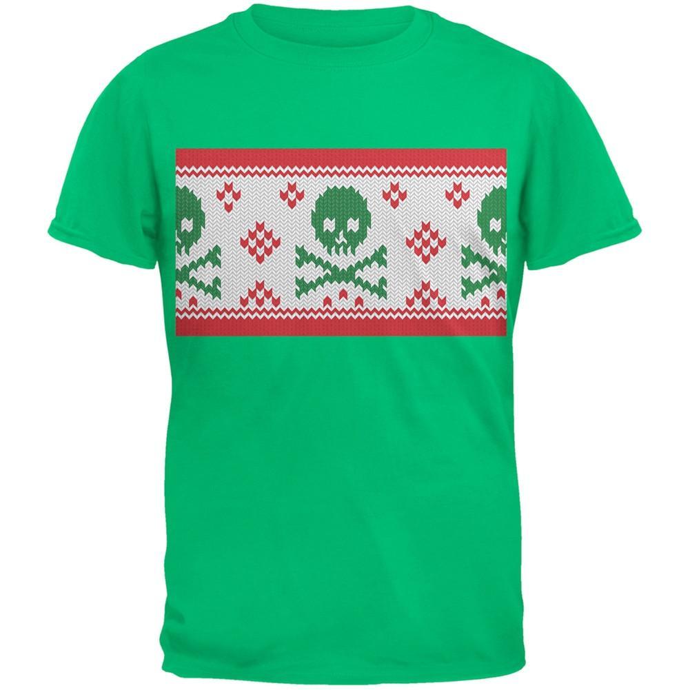 Skull And Crossbones Christmas Tree Cut Out Dark Green Youth T-Shirt