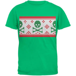 Skull And Crossbones Christmas Tree Cut Out Dark Green Youth T-Shirt