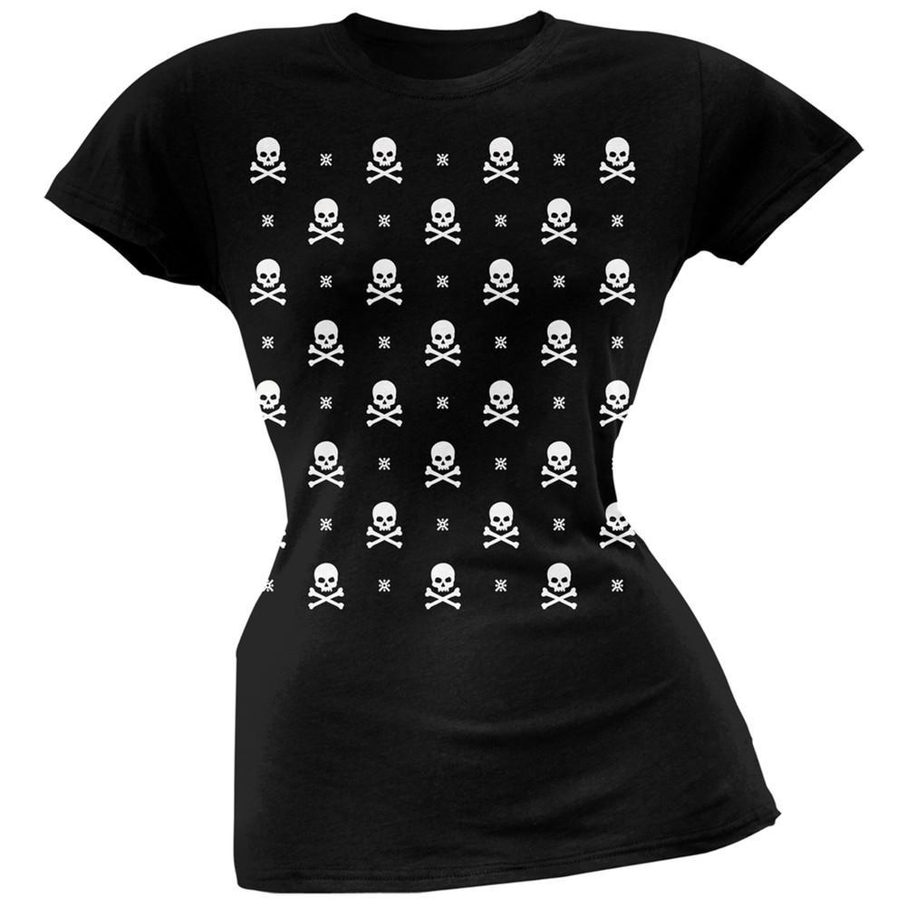 Skull And Crossbones Snowy Ugly Christmas Sweater Black Soft Juniors T-Shirt