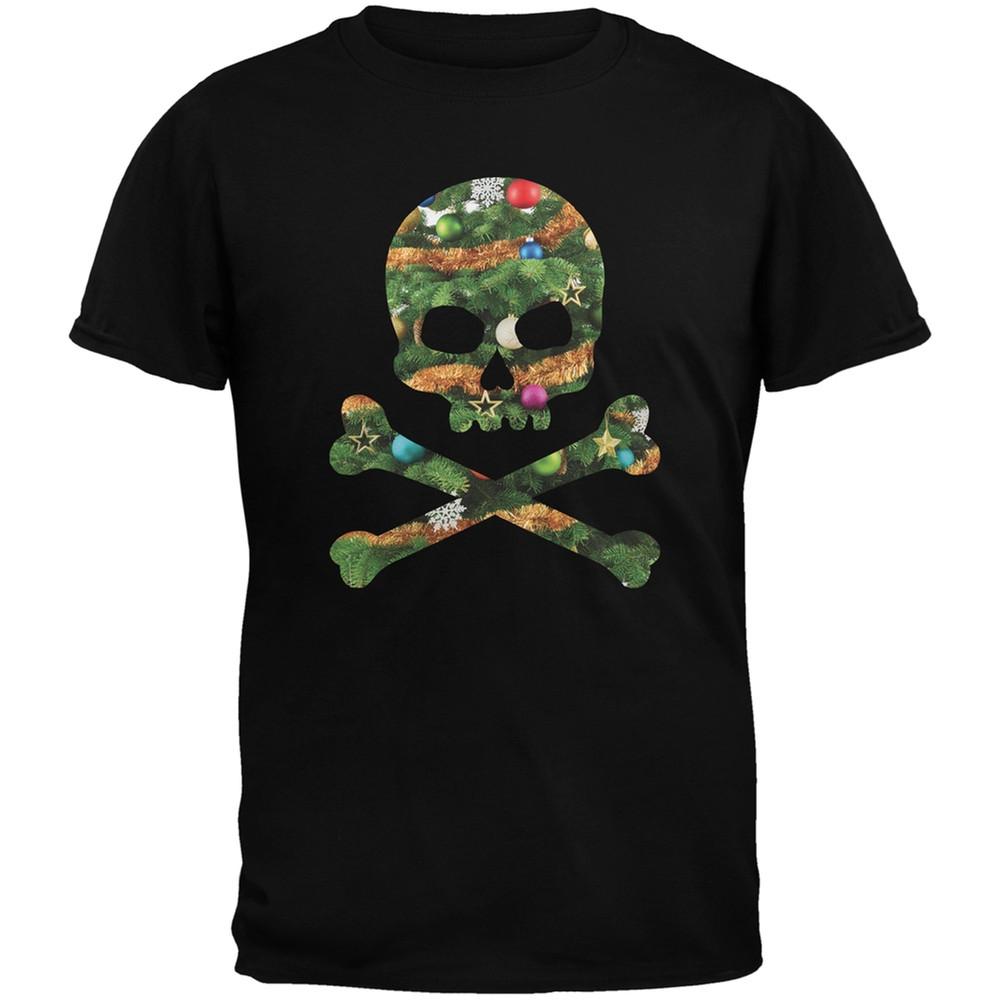 Skull And Crossbones Christmas Tree Cut Out Dark Green Youth T-Shirt