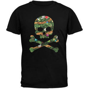 Skull And Crossbones Christmas Tree Cut Out Dark Green Youth T-Shirt