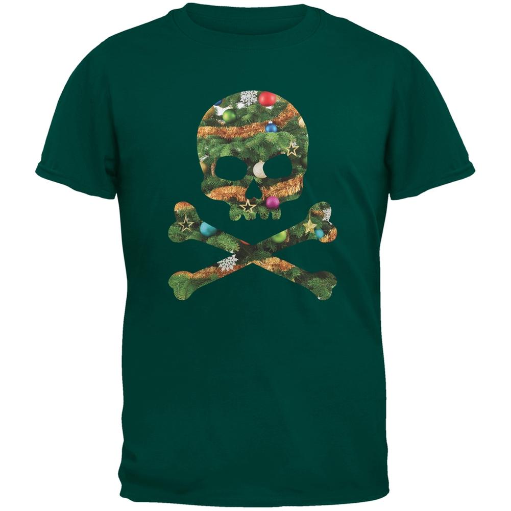 Skull And Crossbones Christmas Tree Cut Out Dark Green Youth T-Shirt