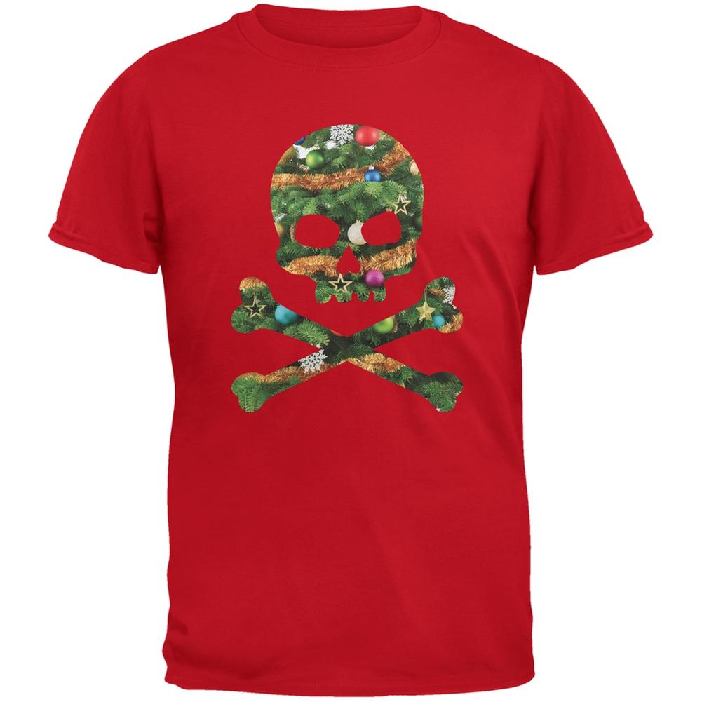 Skull And Crossbones Christmas Tree Cut Out Red Youth T-Shirt