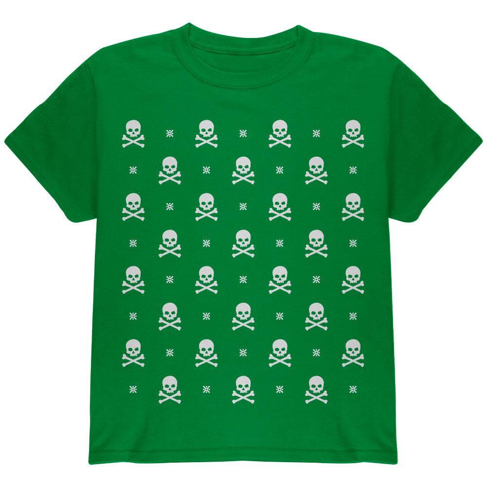 Skull And Crossbones Snowy Ugly Christmas Sweater Black Youth T-Shirt