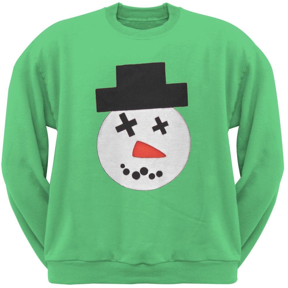 Big Snowman Face Applique Forest Green Adult Sweatshirt
