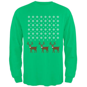 Snowflake and Reindeer Ugly Christmas Red Adult Long Sleeve T-Shirt