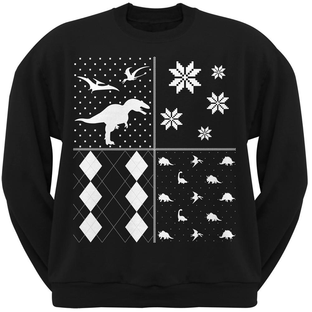 Dinosaurs Festive Blocks Ugly Christmas Sweater Black Adult Sweatshirt