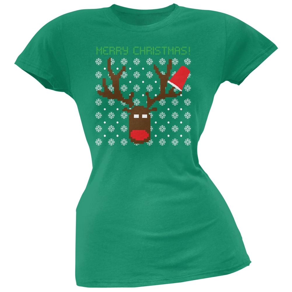 Party Deer Ugly Christmas Sweater Kelly Green Juniors T-Shirt