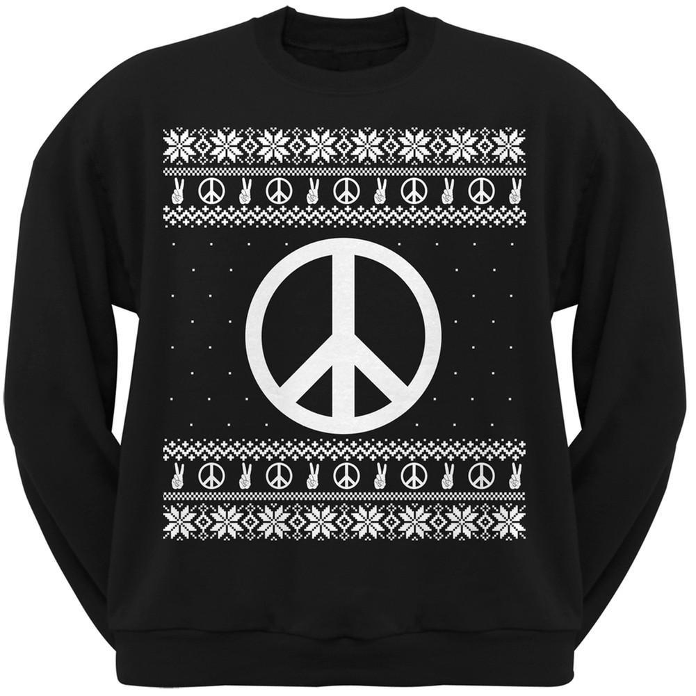 Peace Sign Ugly Christmas Sweater Black Adult Crew Neck Sweatshirt