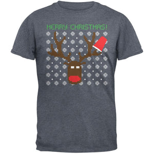 Party Deer Ugly Christmas Sweater Dark Heather Grey Adult T-Shirt