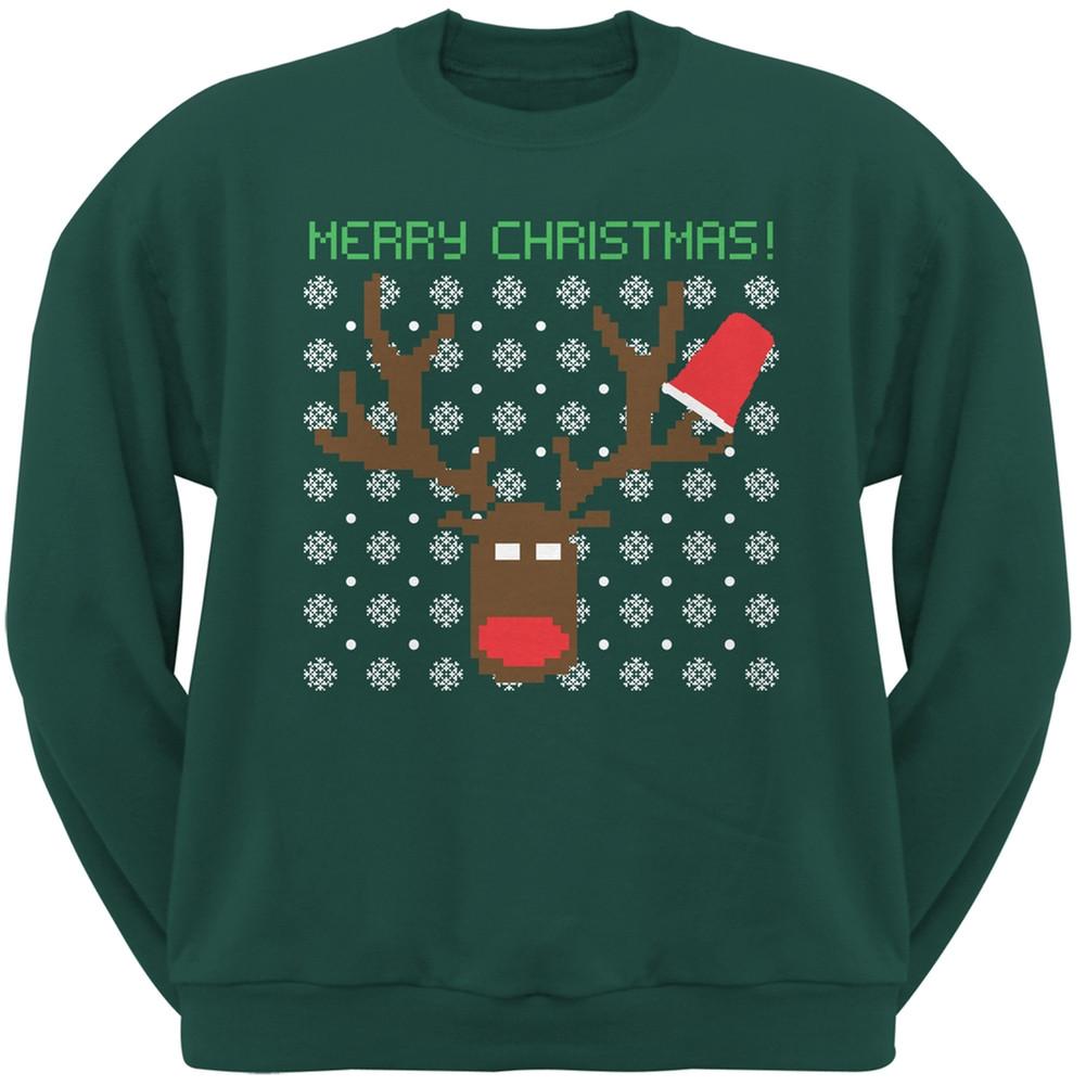 Party Deer Ugly Christmas Sweater Forest Green Adult Sweatshirt