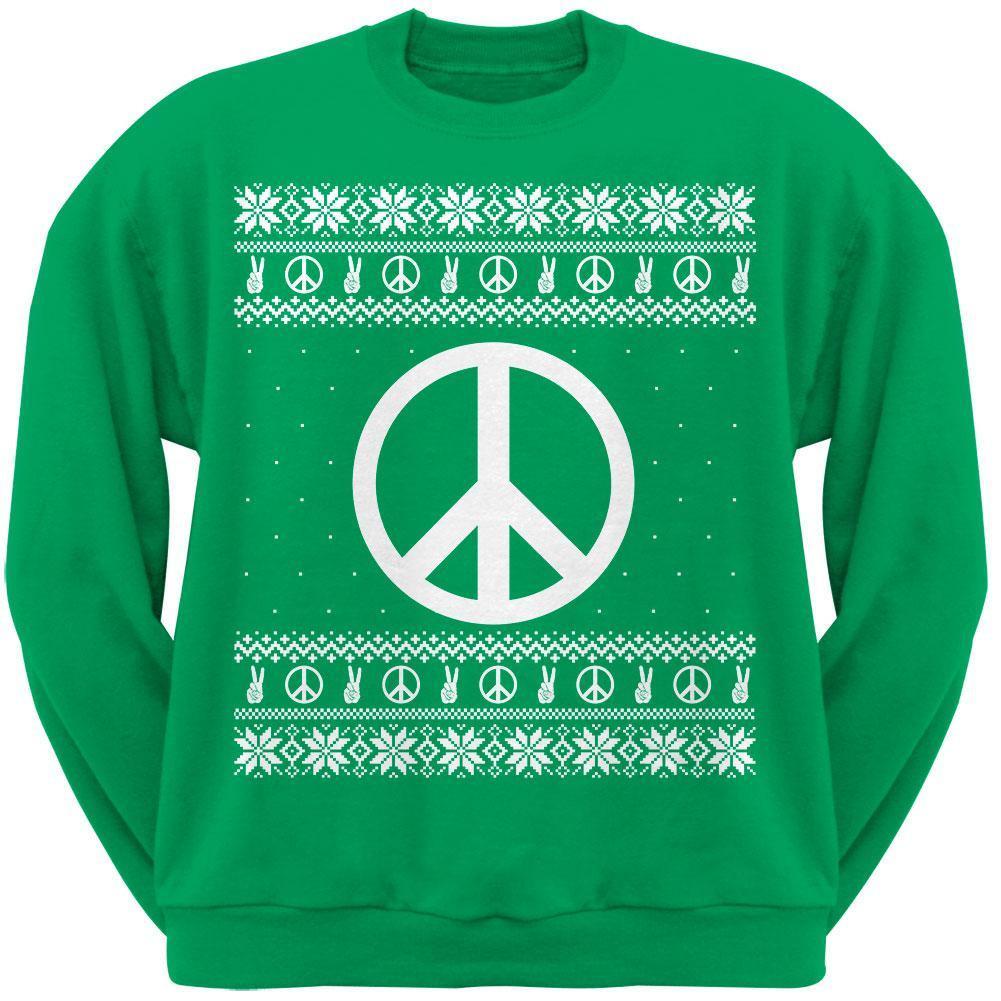 Peace Sign Ugly Christmas Sweater Black Adult Crew Neck Sweatshirt