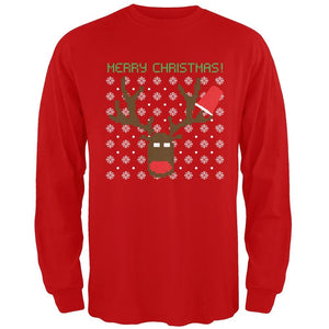 Party Deer Ugly Christmas Sweater Red Adult Long Sleeve T-Shirt