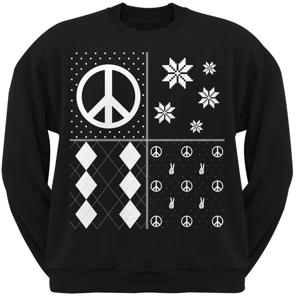 Peace Sign Festive Blocks Ugly Christmas Sweater Black Adult Sweatshirt