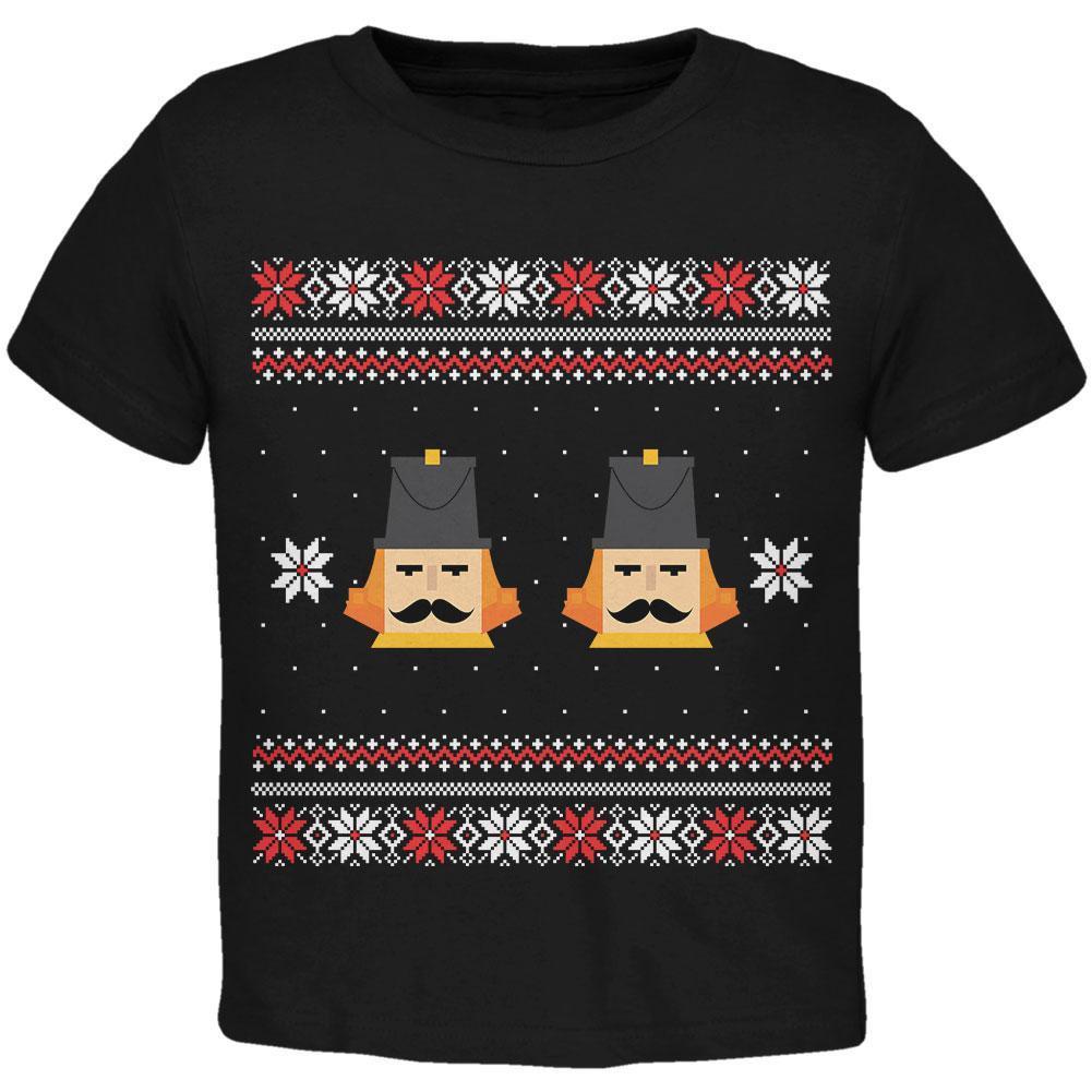 Nutcracker Full Color Ugly Christmas Sweater Black Toddler T-Shirt