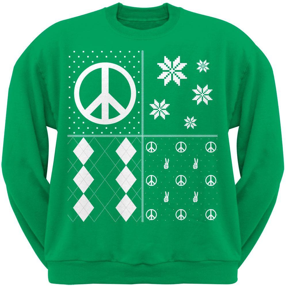 Peace Sign Festive Blocks Ugly Christmas Sweater Black Adult Sweatshirt