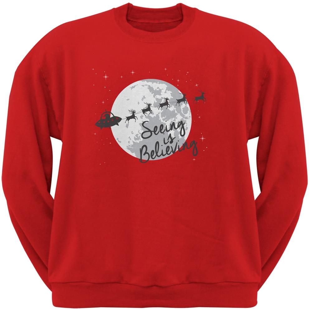 Seeing Is Believing Alien Santa Red Adult Sweatshirt
