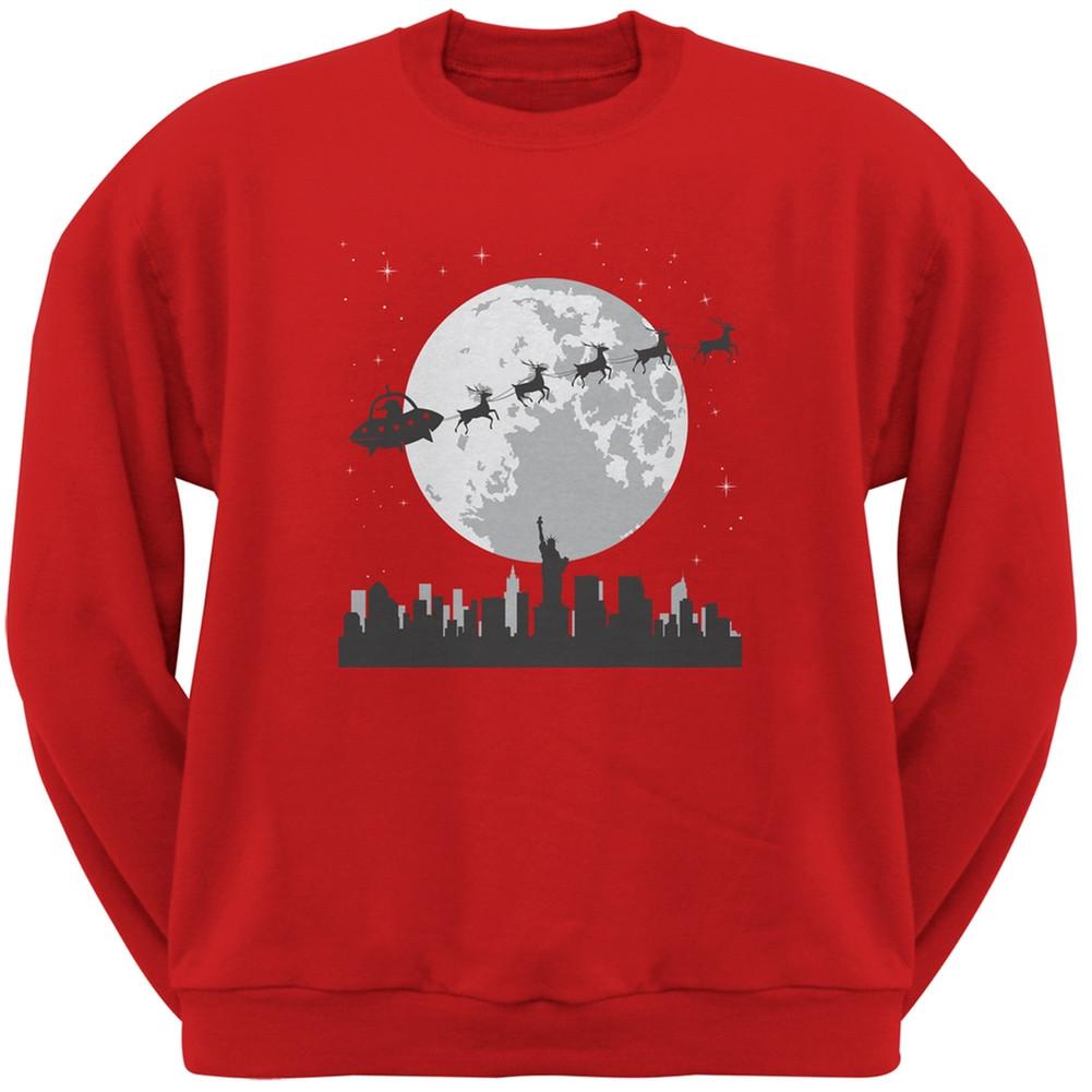 Alien Santa Sleigh Red Adult Sweatshirt
