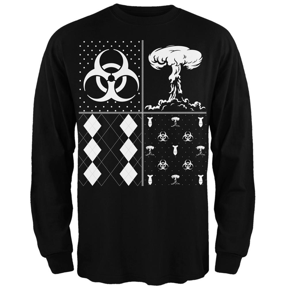 Biohazard Festive Blocks Ugly Christmas Sweater Black Adult Long Sleeve T-Shirt