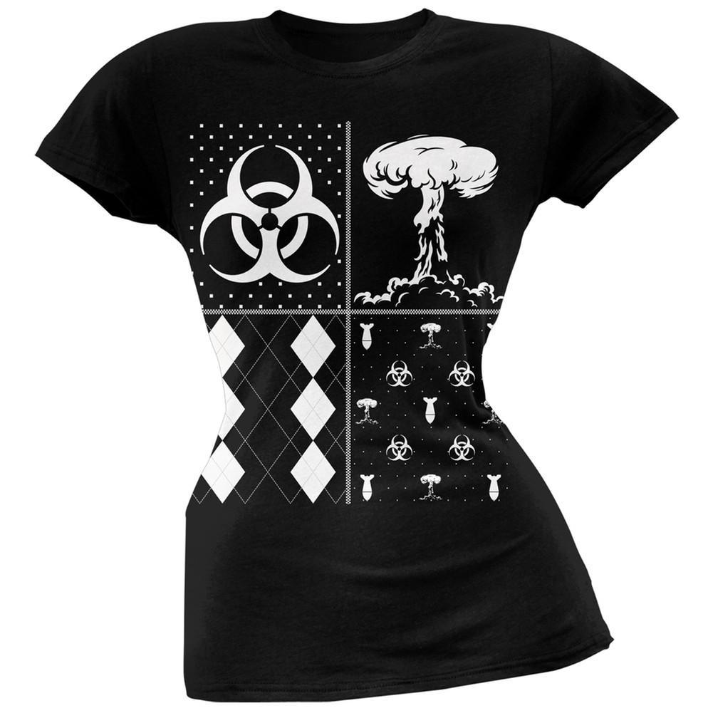 Biohazard Festive Blocks Ugly Christmas Sweater Black Soft Juniors T-Shirt
