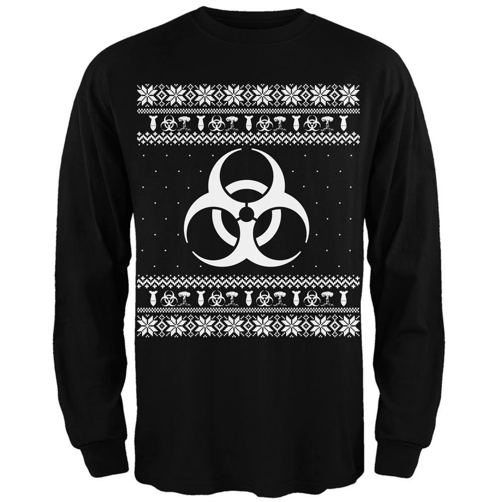 Biohazard Symbol Ugly Christmas Sweater Black Adult Long Sleeve T-Shirt