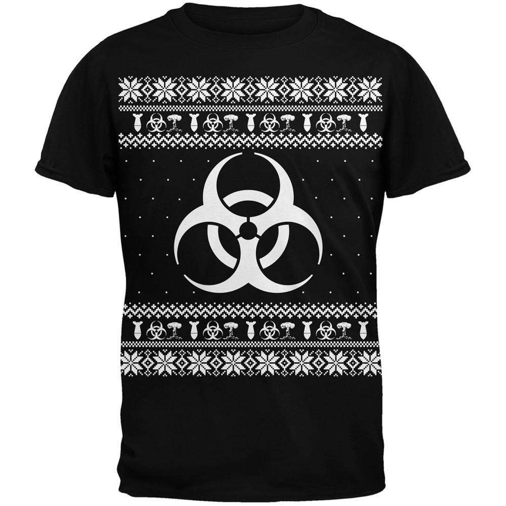 Biohazard Symbol Ugly Christmas Sweater Black Adult T-Shirt
