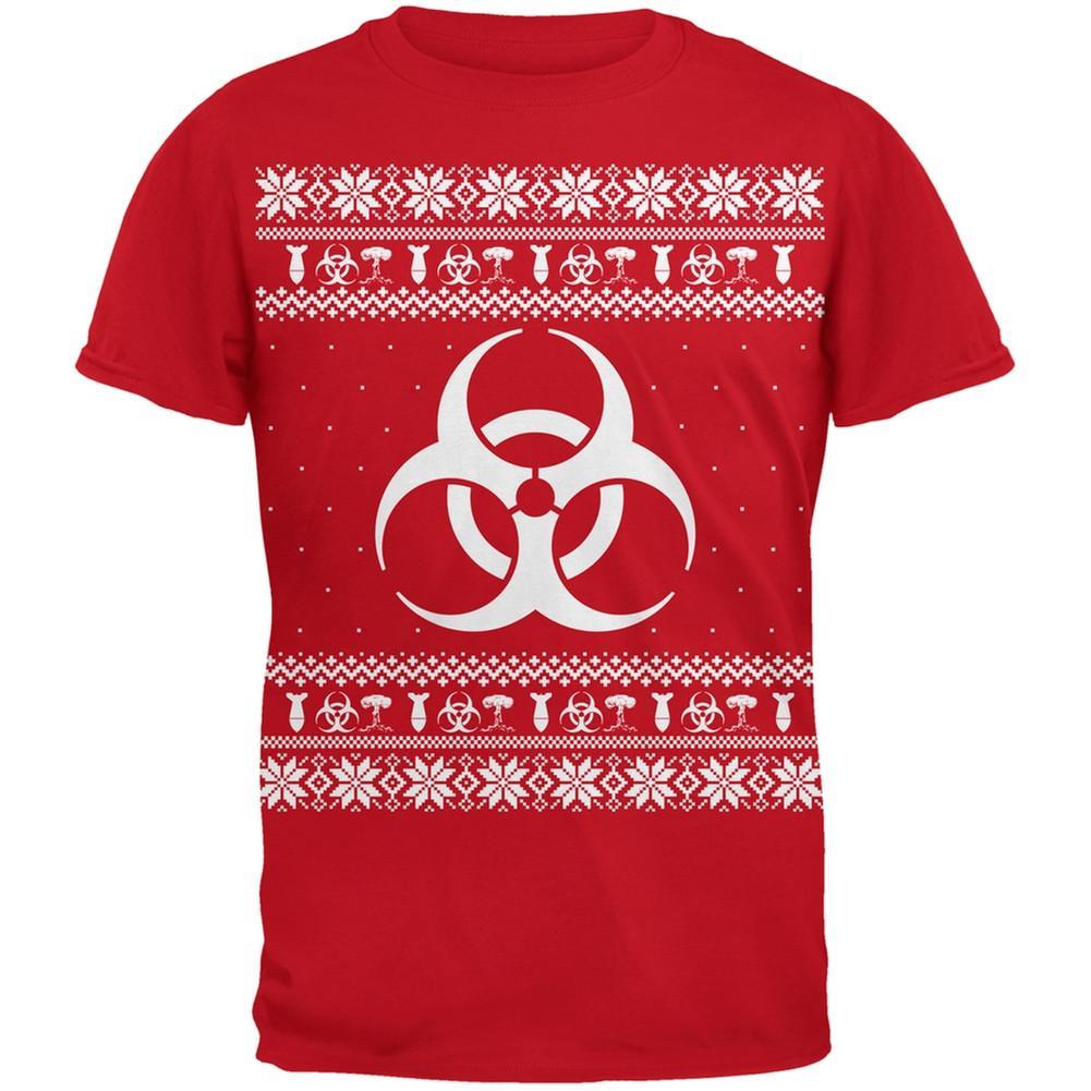 Biohazard Symbol Ugly Christmas Sweater Red Adult T-Shirt