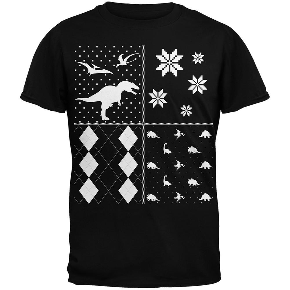 Dinosaurs Festive Blocks Ugly Christmas Sweater Black Youth T-Shirt
